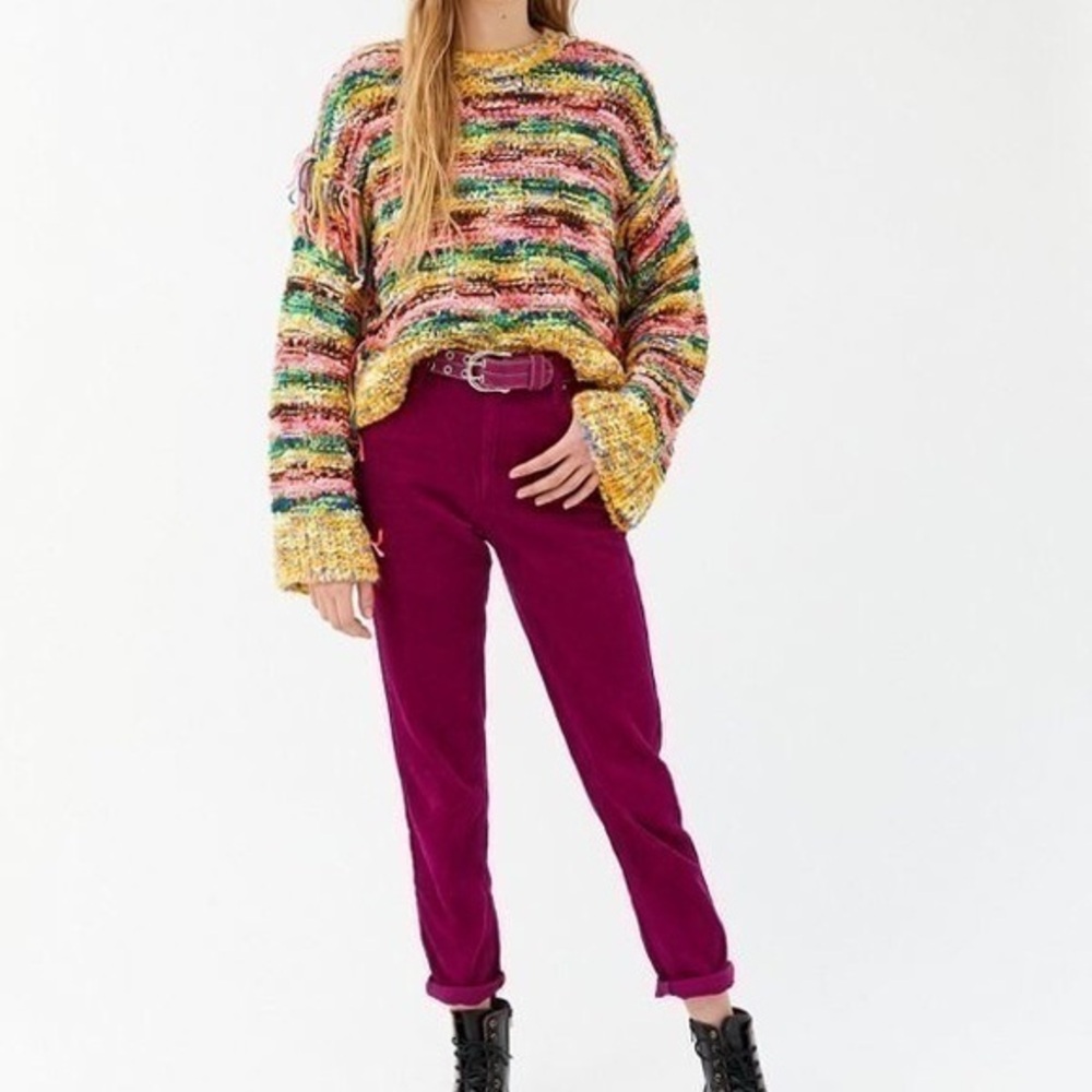 NWT Urban Outfitters BDG Wine Burgundy Red Corduroy Stretch High Rise Mom Jeans